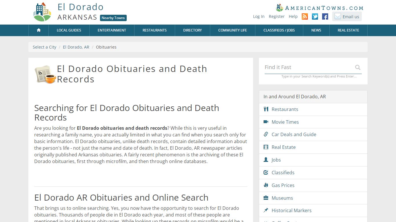 Obituaries El Dorado AR - El Dorado Death Records