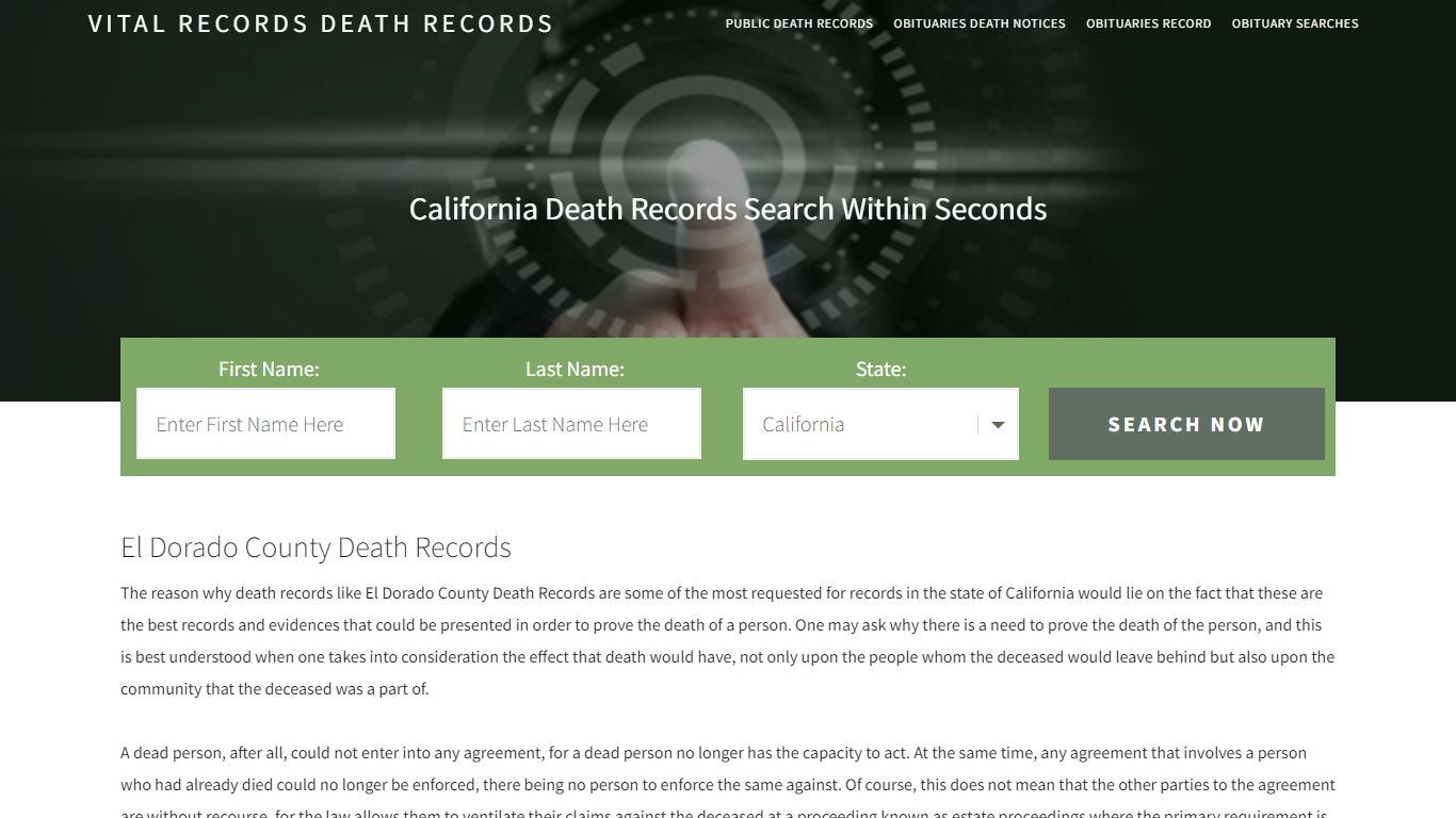 El Dorado County Death Records - Enter Name and Search