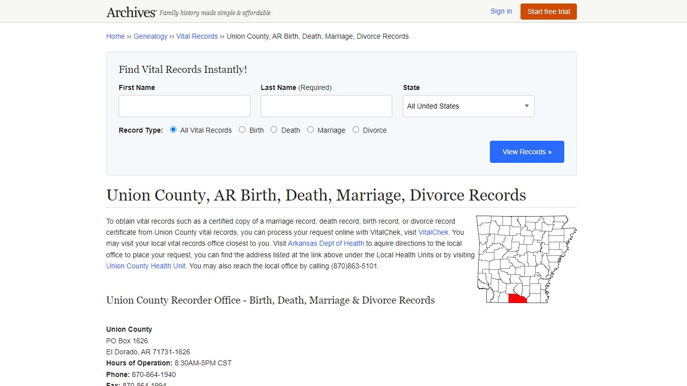 Union County, AR Birth, Death, Marriage, Divorce Records - Archives.com